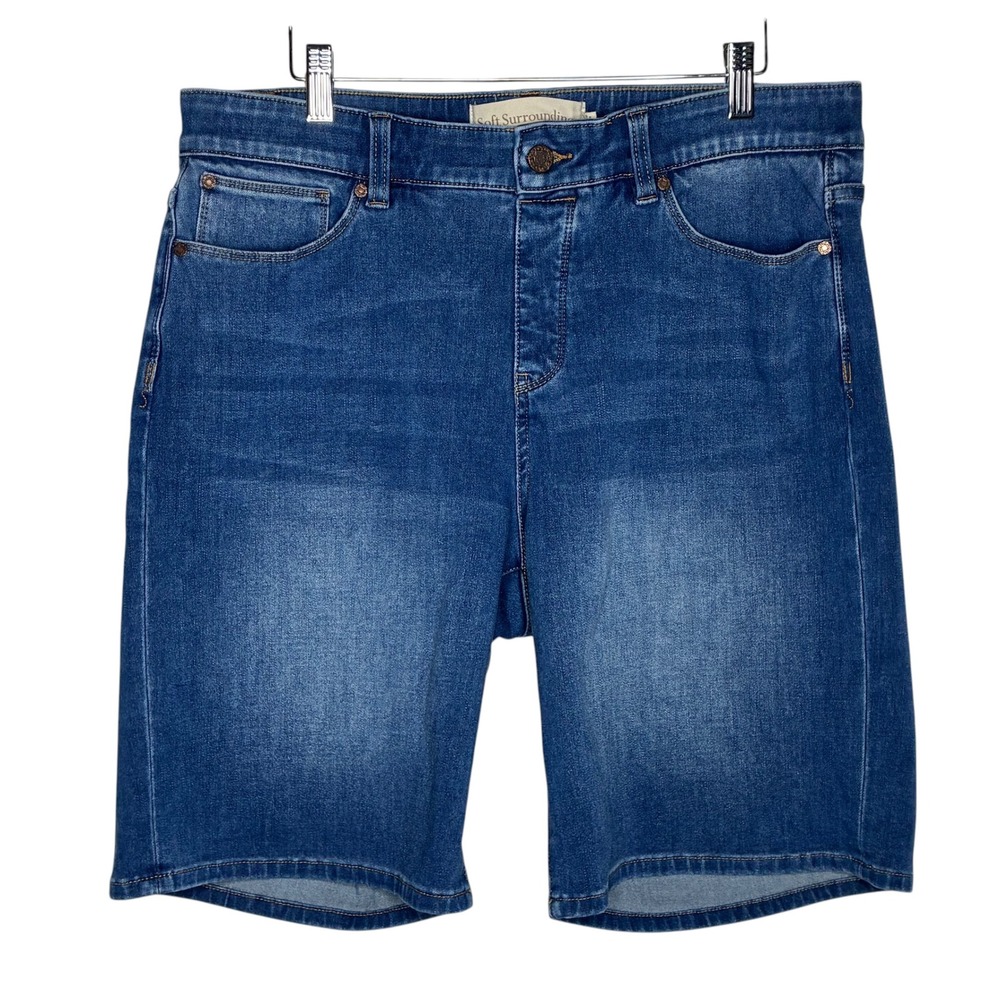 Soft Surroundings Womens Large Denim Bermuda Shorts Medium Wash Blue Stretch